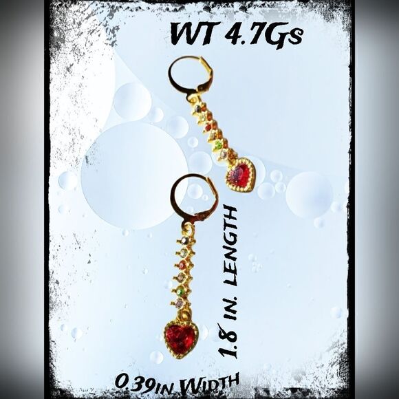 Red & Multi Colored Sapphire 18K Gold Drop Earrings 925 Sterling Silver Women's - Picture 6 of 7